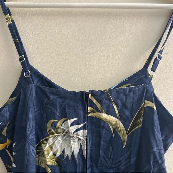 Paradise Found Dress Navy Blue Hawaiian Floral Print Bamboo Women Medium Vintage - Picture 8 of 10
